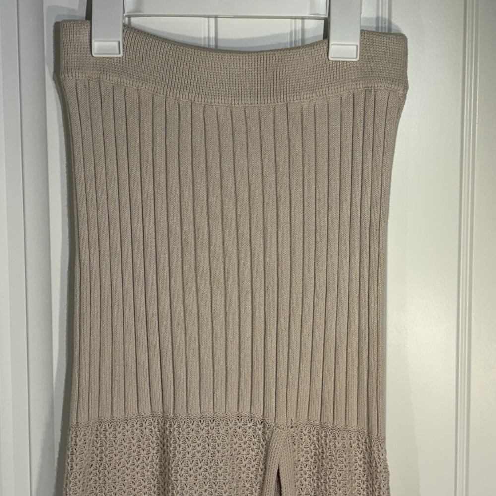Free People XS Ribbed Knit Boho Maxi Skirt Beige Crochet Hem Festive Cottagecore - Picture 3 of 7